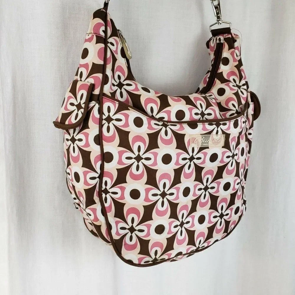 Bumble Collection Chloe Convertible Diaper Bag Chocolate Brown Pink - Picture 3 of 6